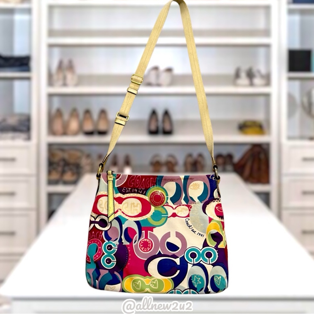 Coach Poppy Signature Print Shoulder Bag with Adjustable Shoulder Strap
